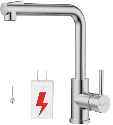 DAYONE Rubinetto da cucina a bassa pressione, estraibile, a bassa pressione, 3 connettori, 2 tipi di getto, girevole a 360°, tubo a L, estraibile da cucina