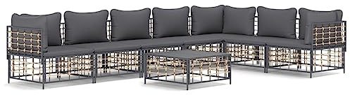 Makastle Polyrattan Gartenmöbel-Set mit Kissen & Tisch, Gartenlounge Sofa Outdoor Sitzgruppe Garten Lounge Set Gartensofa Balkonmöbel, Outdoor Lounge Sessel, Anthrazit