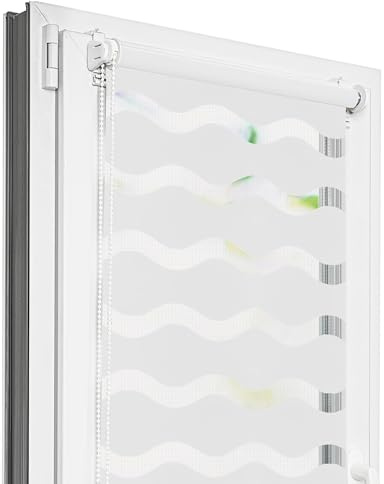 Estika Welle Doppelrollo klemmfix ohne Bohren - 90 cm x 220 cm - Weiß - Tag und Nacht Duo Rollo, Duo Rollo, Rollos für Fenster ohne Bohren, Fenster sichtschutz