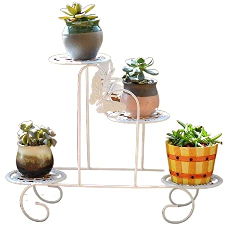 REEKOS Pflanzenregal Blumenständer Pflanzenständer Boden Topfpflanzenständer Topflappen Rack Schmiedeeisen Blumenregal Wohnzimmer Dekor Blumenregal Blumentreppe(White)