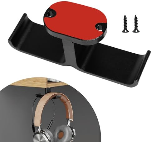 Headphone Stand Under Desk, 360° Rotation Dual Headphone Hanger, Stick-On Adhesive Headphone Holder, Universal Metal Headset Hook, Hanger for Gaming Earphone (Black)