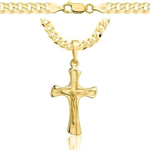 AMAR OPRAVA goldkette herren mit kreuz 585, Kette Herren 925/585 - kreuz kette herren gold 585 massiv - 5 mm, Kreuz Kette - Goldkette Kreuzkette - panzerkette gold 585