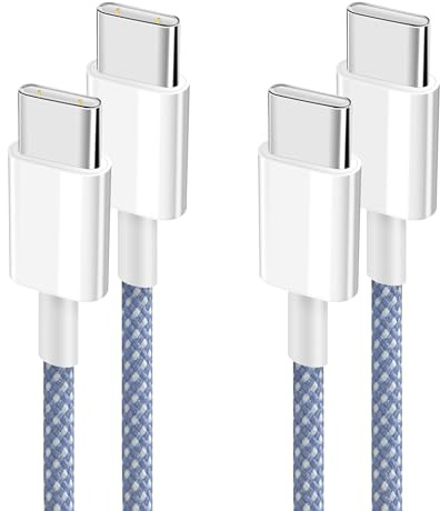 YISH Câble USB C vers USB C 60W：1M PD 3A Cable USB C Charge Rapide Nylon Tressé Câble Chargeur Cordon USB Type C Compatible avec iPhone 16 15 Pro Max Samsung Galaxy S24 S23 iPad Air MacBook, Lot de 2