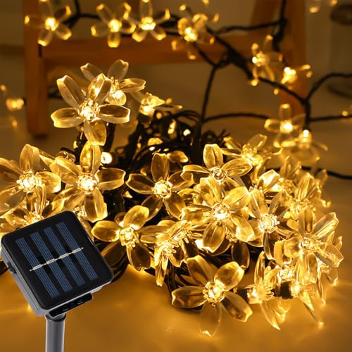 Aofonchy Solar Lichterketten Außen, 12M 100LED Blühen Blume Lichterketten, IP65 Wasserdicht Solar Blumen Lichterkette, 8 Modes Kirschblüte Lichterkette für Garten Terrasse Balkon Weihnachten Hochzeit