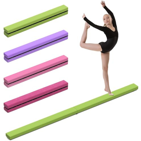 mytueetp Ginnastica Trave fluttuante Verde, 2,1 m/220 lbs, Finta Pelle Scamosciata, Pieghevole, Ginnastica, Allenamento, Equilibrio, per casa, Palestra, Allenamento, Sport