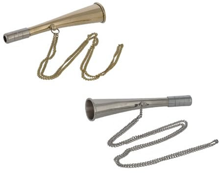 wellenshop Mundnebelhorn Nebelhorn Signalhorn Horn Messing Fanfare Boot Bootshorn Schiffshorn mit Kette, poliert oder vernickelt Farbe vernickelt