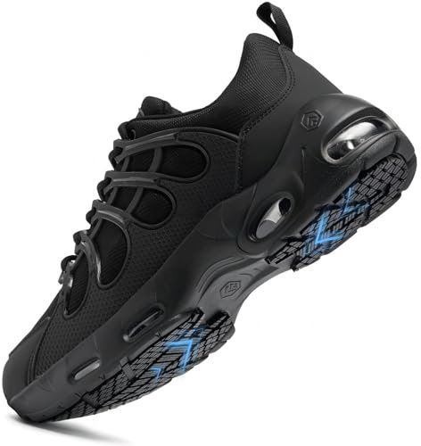 LARNMERN Zapatillas de Cocina Antideslizante Cocina Hombre Bambas Zapatos de Trabajo Hostelería Calzado Impermeable Antideslizante Sin Punta de Acero,Nero 44.5 EU