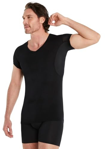 FINN Anti-svett skjorta för män med extra korta ärmar – perfekt under kortärmade skjortor och pikétröjor – undertröja med armhålor mot svettfläckar och svettlukt, svart, 4XL