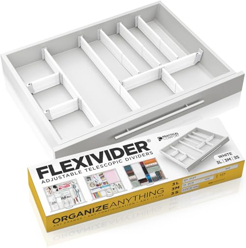 Practical Comfort Custom Drawer Organiser 9 Adjustable Aluminium Dividers, White – For Kitchen, Bathroom, Office, and More