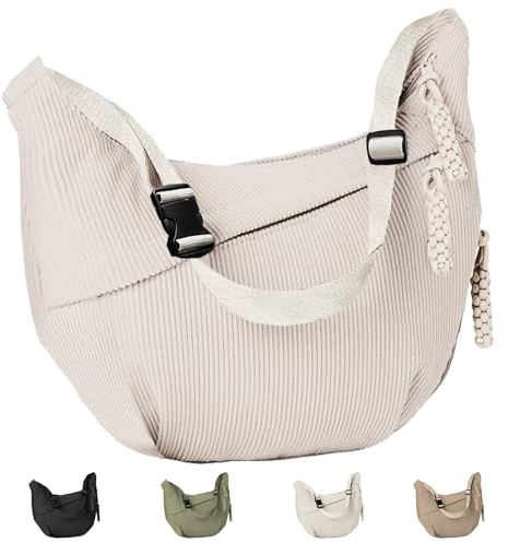 AUNGCSHE Borsa Mezzaluna Donna Tracolla, Regolabile Borsa a Spalla Donna, Adatto a Uomini e Donne Moon bag, Borsa a Tracolla Adatto per lavoro, shopping, scuola (Bianco)