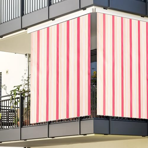 Rideau de soleil à rayures de qualité supérieure pour balcon, terrasse ou véranda – Housse d'ombrage d'extérieur avec anneaux et crochets – Tissu de haute qualité, résistant aux rayons UV et
