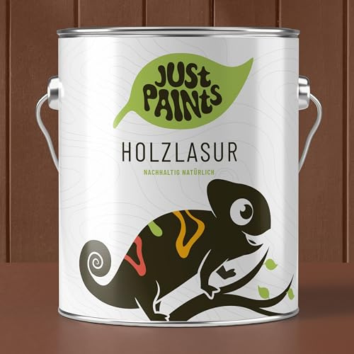 JUST PAINTS - ECO Holzlasur für Außen auf Wasserbasis | Nachhaltig natürlich - made in Germany (Teak, 1 Liter)