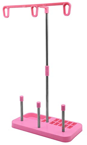 Ziranee Thread Stand,Three Cones Spool Stand Plastic Sewing Thread Holder 3 Spools Holder Base Thread Rack for Household Sewing Machine Embroidery Accessories Pink