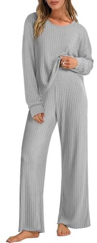 Yutdeng Tvådelad joggingdräkt dam loungewear varm hemmadräkt vinter 2 delar loungeset tröja rund hals långärmad byxor stickad fritidsoverall mjuk stickad dräkt casual hemmakläder pyjamas nattkläder