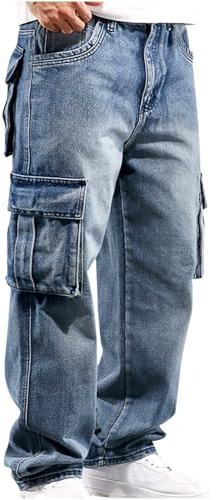 Men's Jeans Cargo Jeans for Men UK Loose Fit Work Jean with Pockets Straight Leg Baggy Casual Trousers Vintage Wash Durable Workwear Heavy Duty Combat Bottoms Plus Size S-5XL