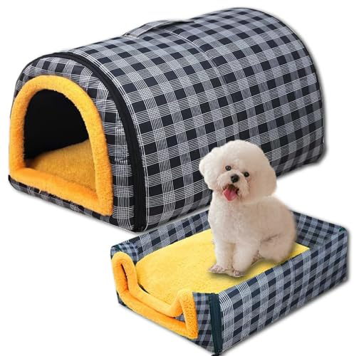 Cama para perro, 2 en 1, cueva grande para mascotas, impermeable, cama de lujo para perros, cojín suave extraíble, cama antideslizante para perros y gatos (45 x 32 x 35 cm, A)