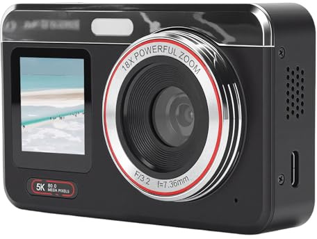 Fydun Cámara de Pantalla Dual 5K 80MP Zoom Digital 18X Flash LED Autofocus Cámara CCD Compacta para Viajes Fotografía Fiestas Viajes (Black)