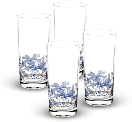 Portmeirion Spode Blue Italian - Hi-Ball Glasses Set 4 | Blue Italian Collection, Tall Tumbler for Serving Mojitos, Cocktails, Spritzers & Fruit-Infused Beverages, Glass Construction