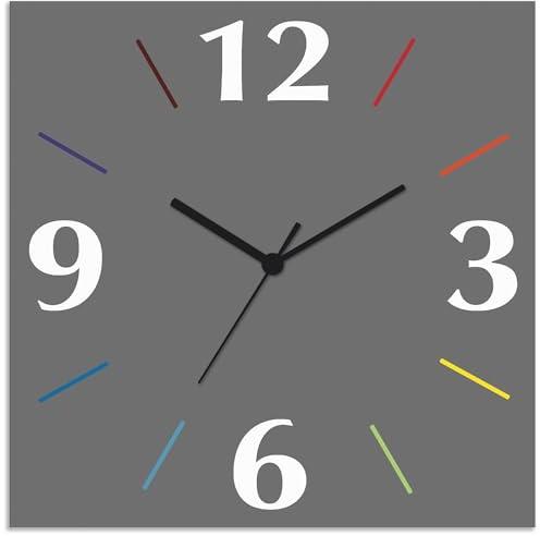 ARTLAND Wanddeko Wanduhr ohne Tickgeräusche Alu Funkuhr 30x30 cm Quadratisch Lautlos 4 Ziffern Farbig Schlichtes Design Grau S7KD