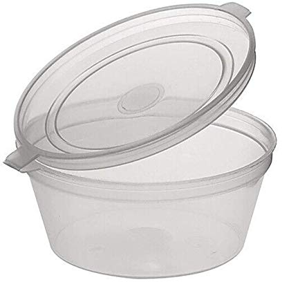 HOT BARGAINS 100 Pack 2oz/60ml Hinged Sauce Pots Clear Round Reusable Plastic Containers with Lids