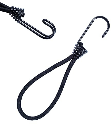 fuxton 10 gomas elásticas cortas con doble gancho de alambre (negro 130 mm) para lonas, tiendas de campaña, barcos, redes, pancartas. Ganchos de expansión, tensores de lonas, correas tensoras con