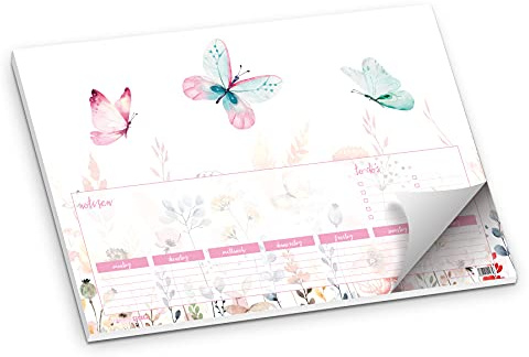 itenga Schreibtischunterlage Schmetterling für Kinder Schüler Erwachsene I 50 Blatt DIN A3 I ideal für Büro oder Schule I Schreibunterlage Papier