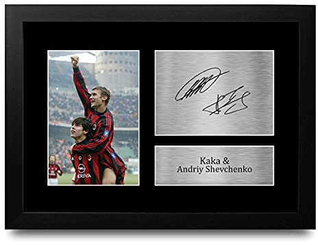 HWC Trading FR A4 Kaka & Andriy Shevchenko A C Milan Gifts Printed Signed Autograph Picture for Football Fans and Supporters - A4 Framed
