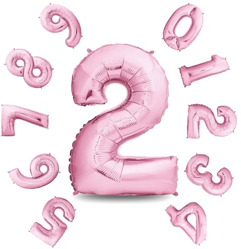 envami® Geburtstagsdeko Mädchen 2 Jahre XXL - 2 Geburtstag Deko Rosa 101CM - Deko 2 - Luftballon 2. - Geburtstag Zahlen - Folienballon 2 Helium
