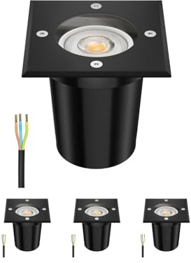 ledscom.de 4 pièces luminaire encastré de sol RELI pour l'extérieur, IP67, noir, carré, 11 x 11cm y compris lampe LED 468lm blanc chaud
