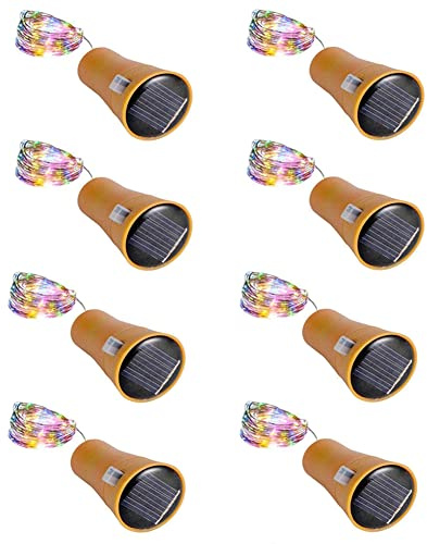 Heuluced Solar Wine Bottle Lights, 8 Pack 20 LED Waterproof Copper Cork Shaped Lights DIY Firefly String Lights for Wedding Party Outdoor, Holiday, Garden, Patio Pathway Decor (Multicolor)