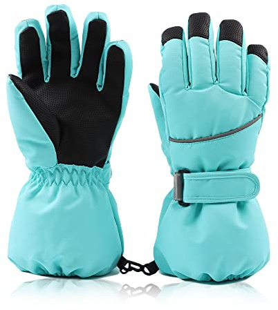XIAOHAWANG Inverno Bambini Ragazzi Guanti da sci Impermeabile Antivento Adulti Guanti Caldi Bambino Ragazze Guanti Protezione Fredda per Bambini, Verde, 4-6 Anni