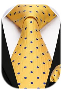 HISDERN Yellow Ties for Men Polka Dot Wedding Tie Handkerchief Formal Business Necktie & Pocket Square Set