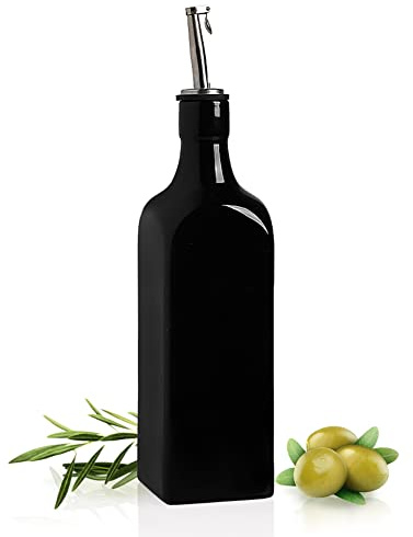 Sweejar Ceramic Olive Oil Dispenser Bottle, Opaque Oil Cruet Protects Oil To Reduce Oxidation, Suitable For Storage Of Oil, Vinegar, Soy Sauce And Other Liquids, 1 Piece, 19 Fl Oz (Black)