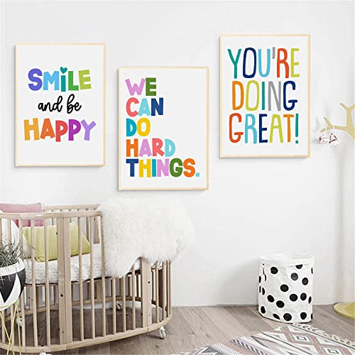 GLITZFAS Bilder Kinderzimmer - 3er Set DIN A4 Poster Set Wandbilder Deko Bilder Kinderzimmer Mädchen und Jungen Babyzimmer Deko - ohne Rahmen - Mehrfarbiger Aphorismus (DEF)