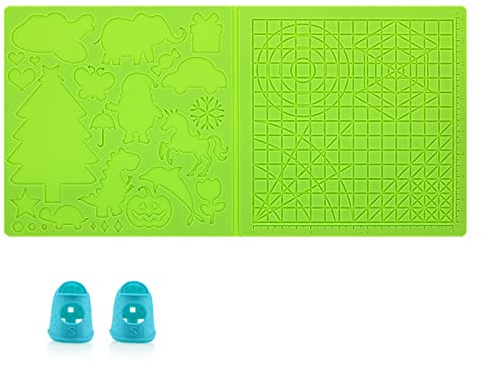 kingsea 3D Druckstift Vorlage Stifte Matte, 41.2x20.3x0.25cm Multiple Patterns 3D Stift Vorlagen Matte with 2 Heat Resistant Finger Cots, Silicone Stencil Pad for DIY 3D Drawing