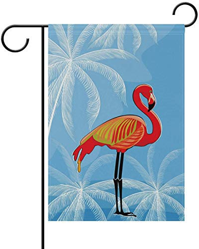 Drapeau tropical flamant rose et feuilles de palmier - Couleurs vives - Résistant aux UV - Pour fête - 32 x 48 cm