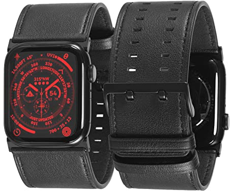 Tefeca Dual Series Armband für Apple watch/Apple Watch Ultra, Uhrarmband/Ersatzarmband Kompatibel mit Apple Watch (Schwarzes Leder mit schwarzen Adaptern,Ultra breit 49/45/44/42mm)