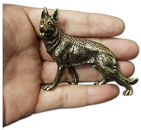 MEIHENI Dekofigur Deutscher Schäferhund aus massivem Messing, 6,9 cm, für den Schreibtisch, Sammlerstück