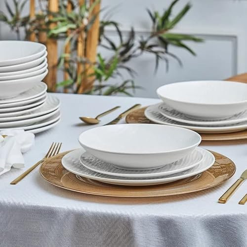 Karaca Service de table Ripple en porcelaine pour 4 personnes, 12 pièces, blanc