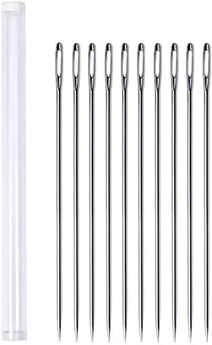 10pc 6 Extra Large Extra Long Metal Needles Upholstery Leather Hard Work Needle Jewellery Craft Heavy Duty Needles with Bottle Travel Case