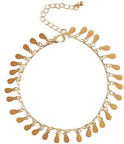 Epinki Fußkette Boho Damen, Kupfer Tropfen Träne Fußkettchen Barfuß Strand Knöchel Armbänder Gold für Frauen, 22cm Länge