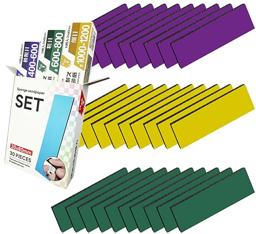 Stedi Schleifschwamm für den Gundam-Modellbau, Hobby-Modellbauwerkzeug Handschleifblock wasserdicht nass trocken wiederverwendbar 400 bis 1200 Korn Schleifpapier, 30 Blatt