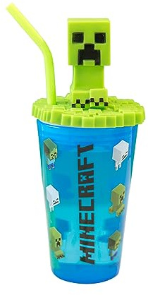 Minecraft 3D Creeper Heads Sipper Drinks Cup | Eco Freindly BPA-Free Plastic School Water Sipper with Removable Straw Gift for Minecraft Fan & Collector | Officially Licensed Merchandise