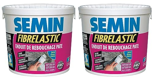 SEMIN Enduit de Rebouchage Élastique Fibrelastic- 2 X 1,5kg – Fissures Vivantes Mur & Plafond, Enduit Fibre de Verre Intérieur/Extérieur, Rebouchage Flexible Multi-Supports, Qualité Professionnelle