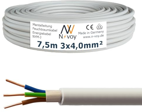 NYM-J 3x4,0 mm² 7,5m (Var.5-50m) Mantelleitung Installationskabel Stromkabel Elektrokabel Wärmepumpe M175