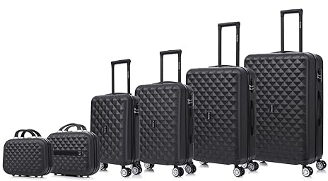 CELIMS - Set di Valigie 5 Pezzi con Beauty Case | Set di Valigie rigide | Set di Bagagli da Viaggio | Cabinà + Medio + Grande + 2x Vanity | Nero