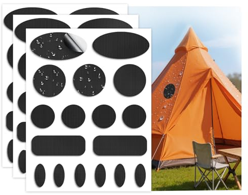 Daunenjacke flicken Reparaturset, 51pcs Nylon Flicken Selbstklebend Stoff für Daunenjacke zelt reparaturset, aufnäher für Jacke,Schlafsack, zelt reparaturflicken selbstklebend wasserdicht, Schwarz