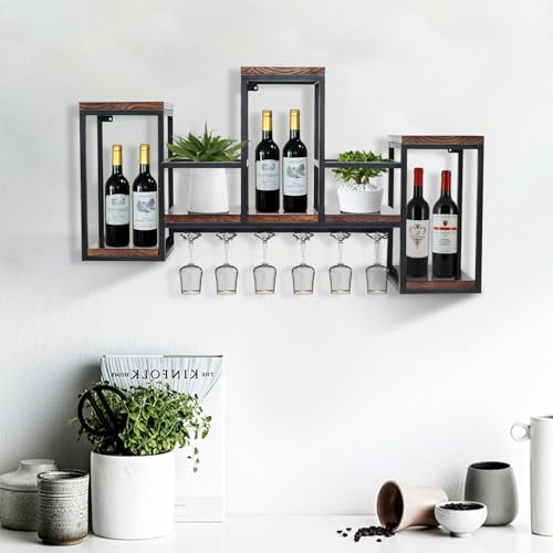 106cm Metall Weinflaschenhalter Flaschenregal Weinflaschenregal Wandmontage Wand Weinregal Glashalter Vintage Bar Holz Regal Weinhalter Weinglashalter Aus Esszimmer Wandmontiert Aufbewahrung Display