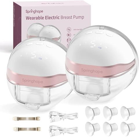 Springhope No.586 Wearable Breastfeeding Pump Hands Free, Electric Breast Pump Wirless & Portable with 4 Modes & 9 Levels, Comfortabl Silicone 19/21/24/28 mm BPA Free, 2 Pack