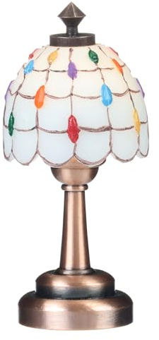 Mini Dollhouse Tiffany Table lamp, LED Miniature Accent Lighting for Dolls House Decor, Functional Light, Furniture Accessories